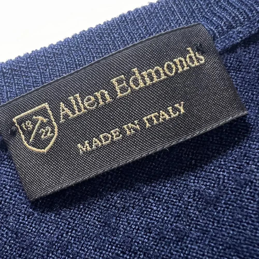 Allen Edmonds Sweater Mens Size XL Navy Blue V-Neck Fine Merino Wool Italy *READ